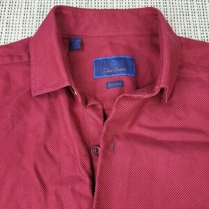 David Donahue Shirt Mens 16.5 L Red Stripe Fusion Button Front Long Sleeve